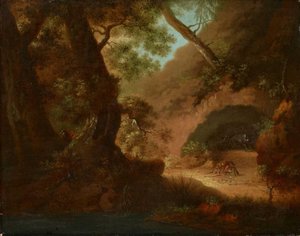 洞窟の前の森のオオカミ 作： Caspar David Friedrich
